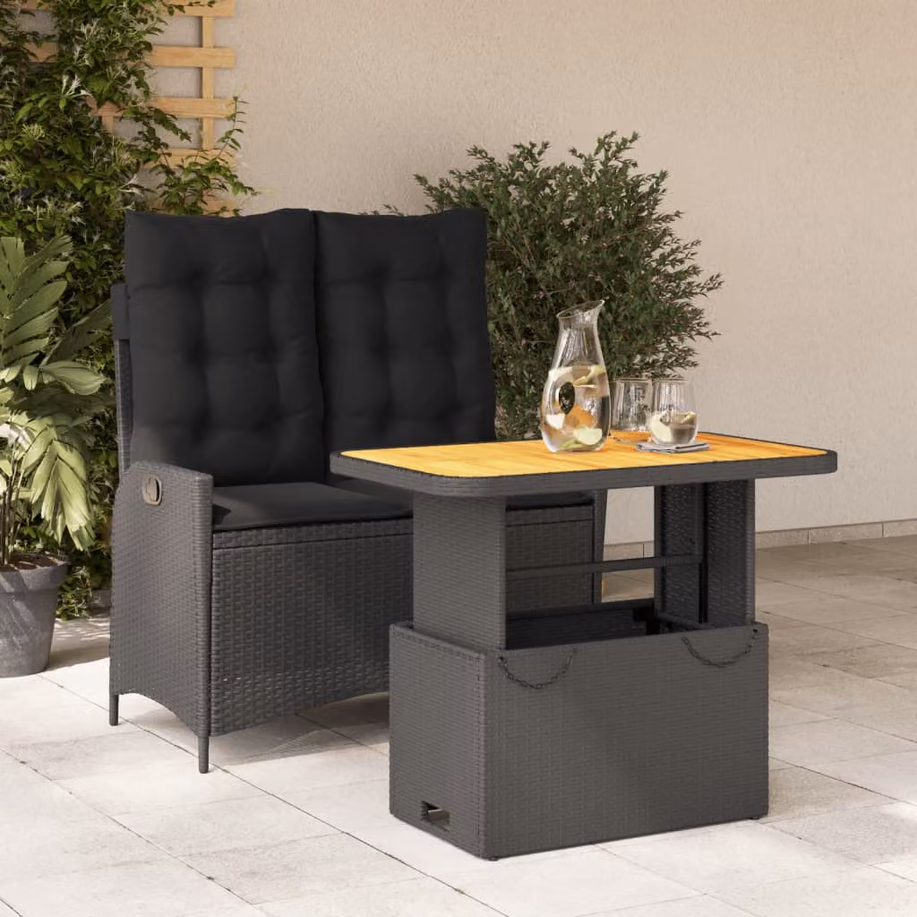 Set da Pranzo da Giardino vidaXL in Polyrattan e Legno di Acacia Nero e Marrone con Cuscini – 1