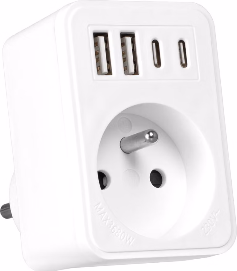 Vayox VA0375 Adattatore presa di corrente 1 scomparto + 2x USB-A + 2x USB-C, bianco