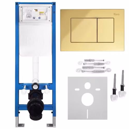 Rea - Kit da incasso sottile 024n per WC con pulsante J dorato - 22 x 35,2 x 106,2 cm
