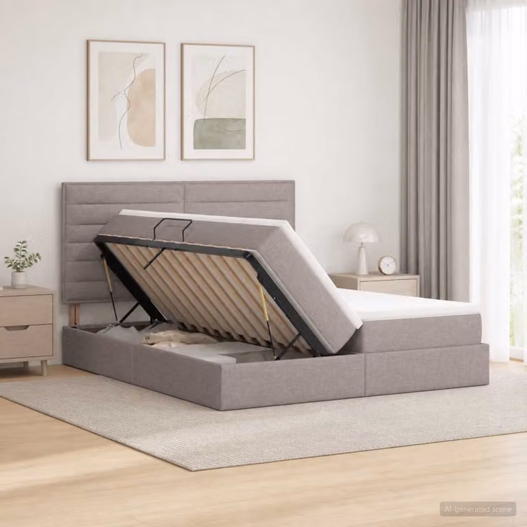 Letto con contenitore e testiera vidaXL in tessuto beige e grigio L/P: 180 x 200 cm