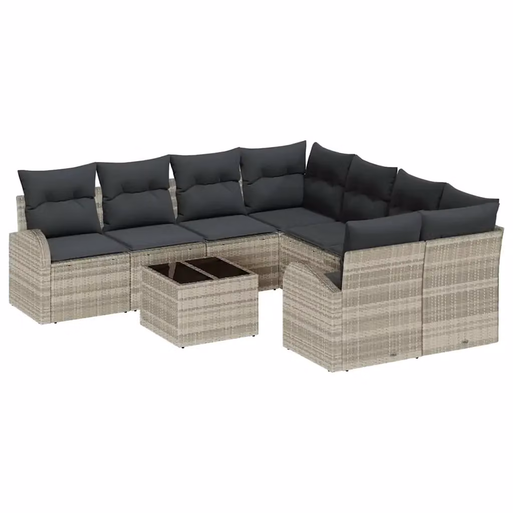 Set Divano da Giardino 9 Pezzi vidaXL in Polyrattan Grigio con Cuscini e Tavolino da Esterno a Forma di L – 2
