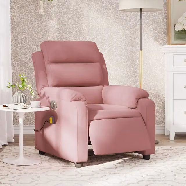 Poltrona Reclinabile Elettrica vidaXL in Velluto Rosa con Braccioli e Imbottitura in Schiuma