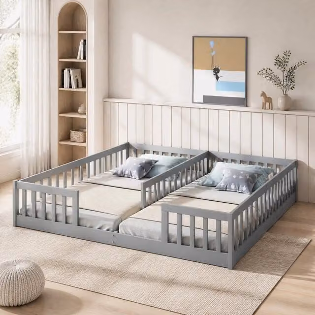Letto per bambini con sponde di sicurezza; 90x200 cm; pino e MDF; grigio