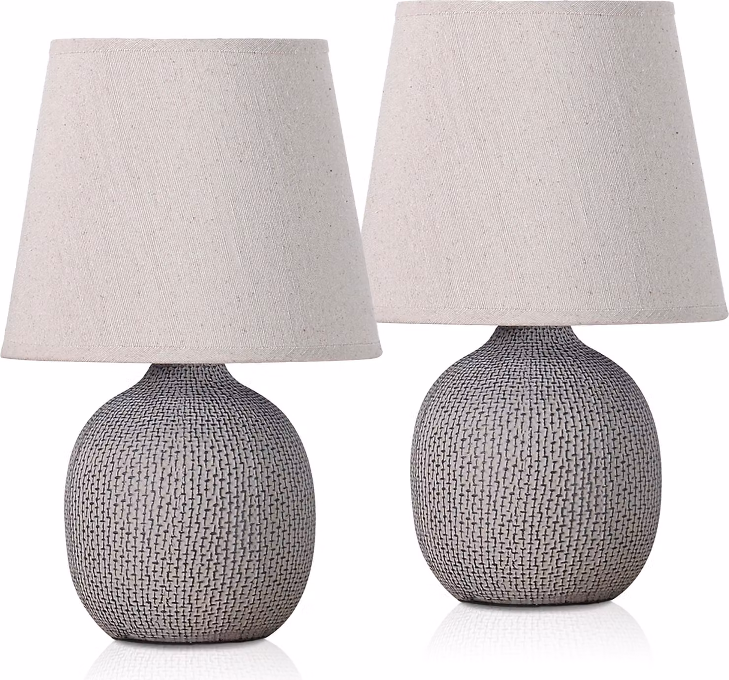 set di 2 lampade da tavolo o da comodino BRUBAKER Base in Vetroceramica da 28,5 cm con struttura marrone beige e paralumi in cotone beige