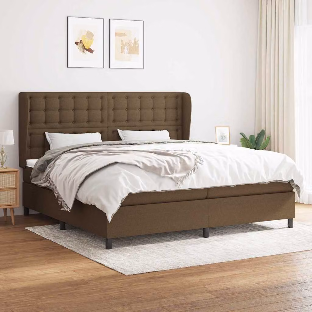vidaXL Giroletto a Molle con Materasso Ibrido in Tessuto Marrone e Bianco L/P/H: 200 x 200 x 25 cm – 1