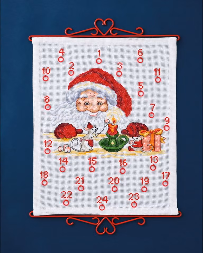 Permin ricama a punto croce il calendario dell'Avvento "Babbo Natale e i topolini", schema per il conteggio, 38x46cm