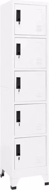 Armadietto moderno bianco in metallo con 5 ante chiudibili a chiave per ufficio o scuola L: 38 cm, P: 40 cm, H: 180 cm