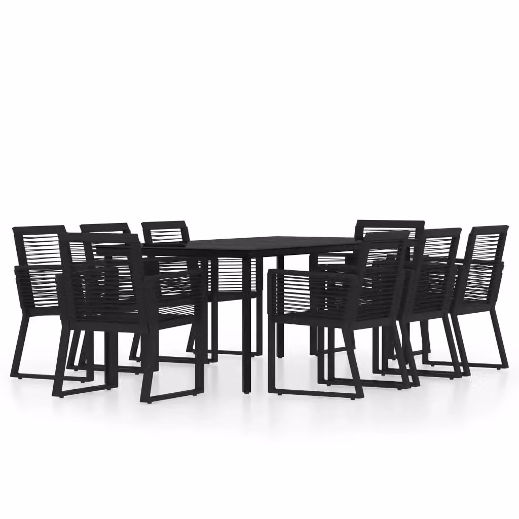 Set da pranzo da giardino vidaXL in metallo e vetro nero con 9 pezzi e cuscini – 2