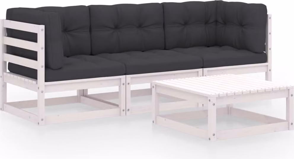 The Living Store Set da giardino 4 pezzi con cuscini in legno di pino massiccio