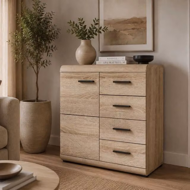 Madia Hamo, Credenza 4 Cassetti, 80x42x87h cm Marrone Rovere
