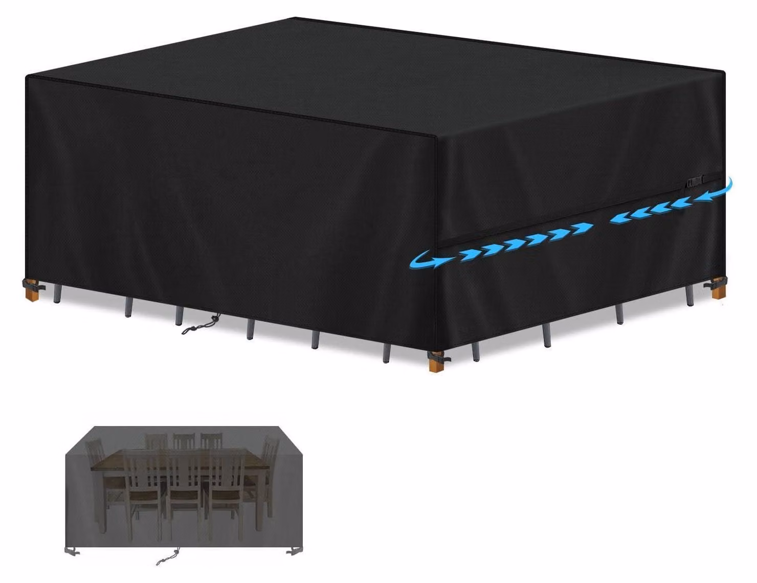 Copertura impermeabile per mobili da giardino, dimensioni 240x140x90 cm, tessuto Oxford 420D, colore nero