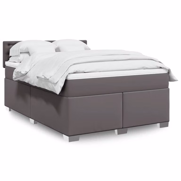 vidaXL Giroletto a Molle Ibrido con Materasso in Similpelle Grigio e Bianco L/P/H: 160 x 200 cm