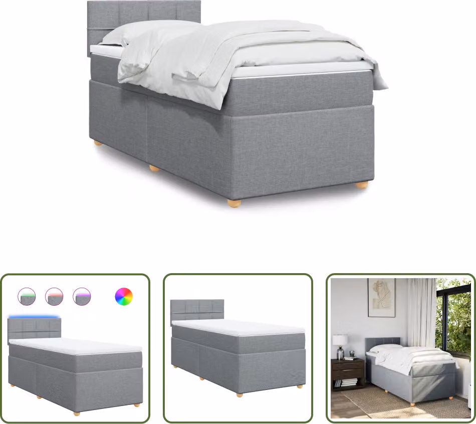 The Living Store Letto a molle con materasso grigio chiaro 80x200 cm in tessuto