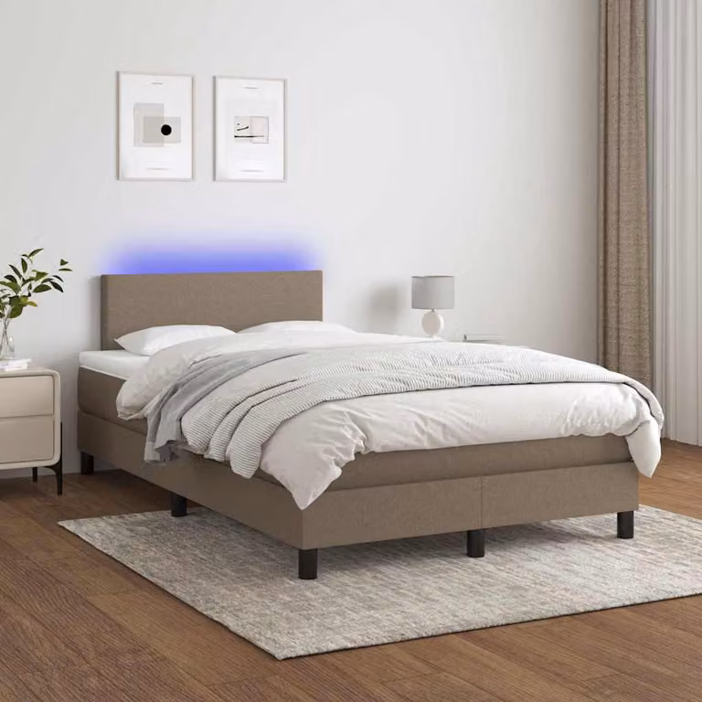 Letto a Molle con Materasso vidaXL in Tessuto con Illuminazione LED e Porte USB, Tortora, L 120 cm x P 200 cm