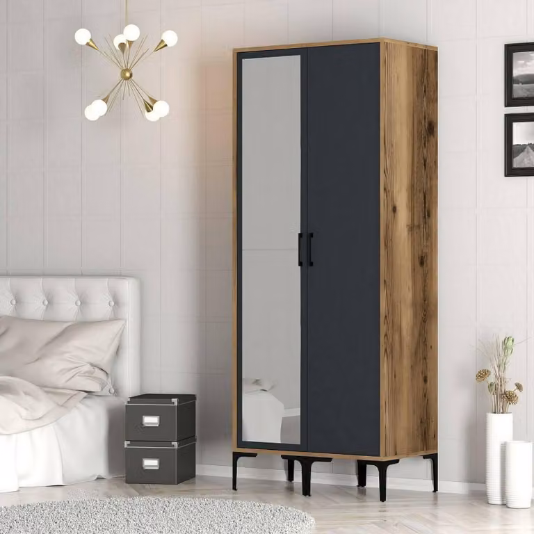 Dmora Guardaroba 2 Ante Anfo 47.5x201.4h cm Nero Antracite, Appendiabiti 2 Ante