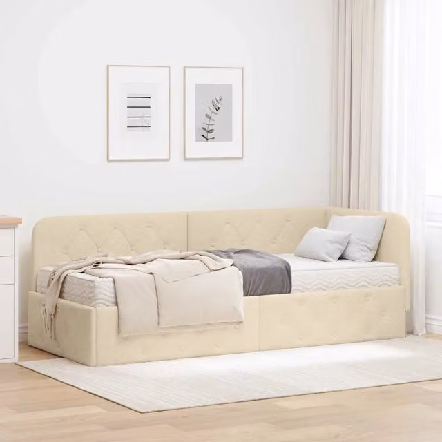 Cornice del letto ad angolo Crema 80 x 200 cm Tessuto 3394035