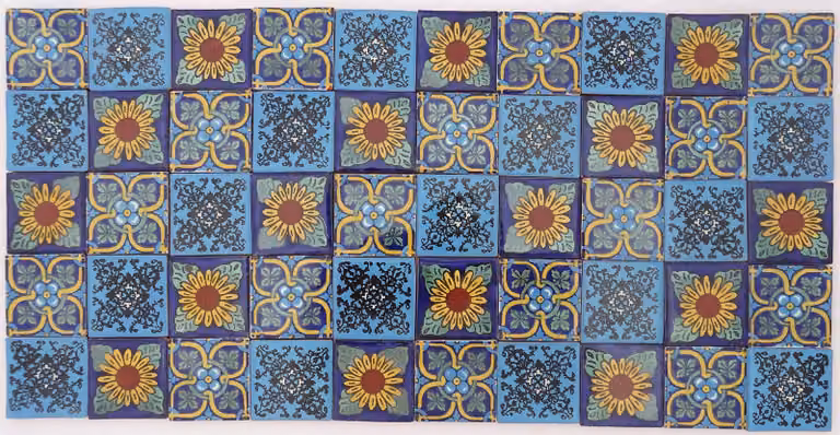 50 piastrelle Talavera artigianali, di dimensioni 5 cm, nei toni del blu