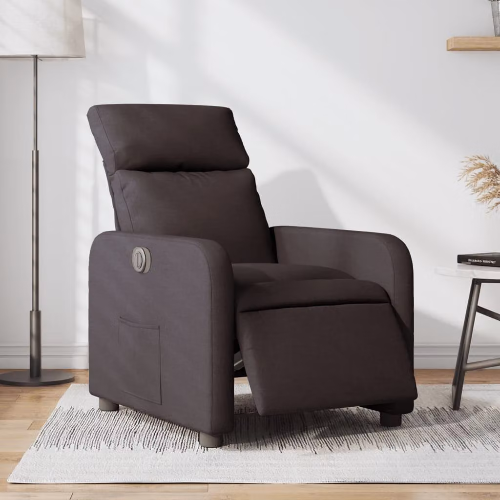 vidaXL Poltrona Elettrica Reclinabile in Tessuto Marrone con Braccioli e Funzione Auto-Return – 1