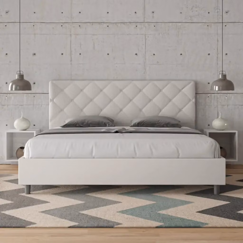 Letto con rete imbottita Ityhome Priya in similpelle bianco L: 180 cm, P: 200 cm, H: 122 cm – 2