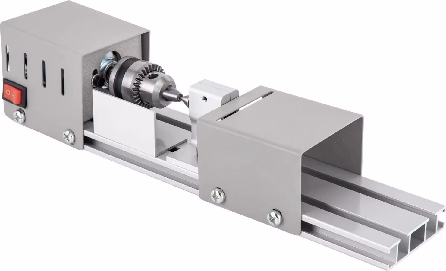 Mini tornio per legno e lucidatrice - Mini/micro tornio - Distanza tra le punte 30,5 cm - Velocità regolabile - Mandrino di precisione - Alimentazione elettrica 220 V - Per legno - Argento