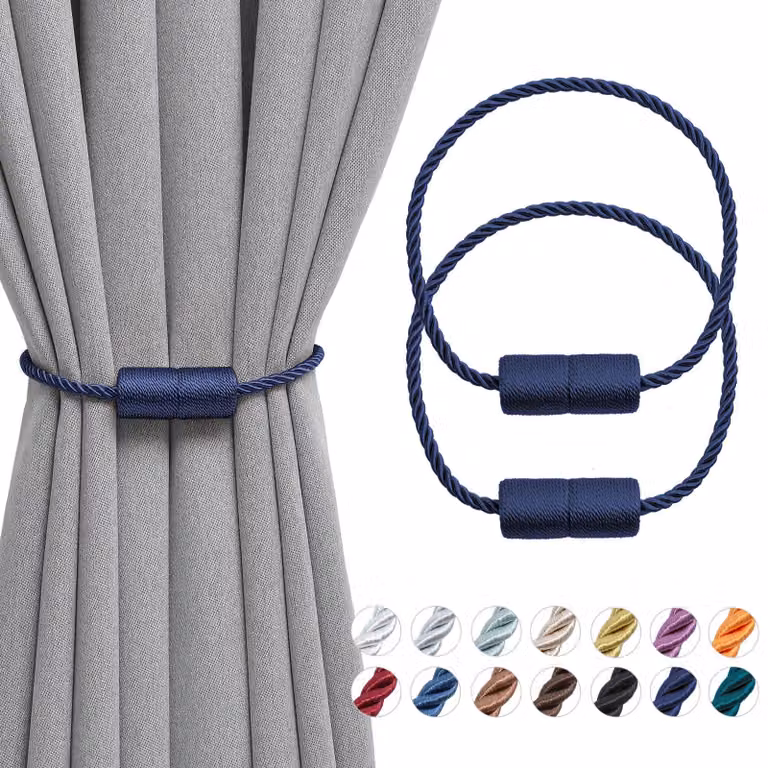 Supporti magnetici per tende, 2 pezzi, 40,6 cm, corda, blu scuro