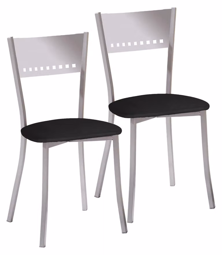 Set di 2 sedie in metallo, rivestite in ecopelle nera, con struttura in alluminio, altezza seduta 45 cm