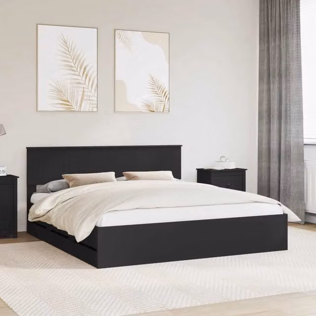 Struttura letto moderno vidaXL con cassetti in legno ingegnerizzato nero L/P/H: 180 x 200 x 90 cm