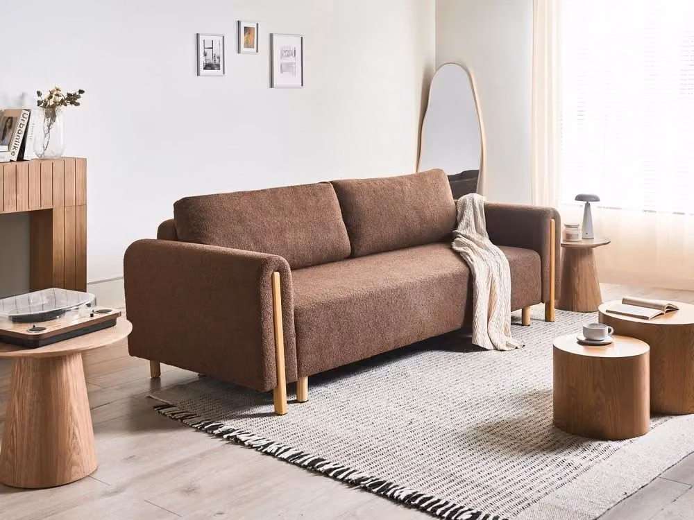 Divano letto Beliani IT in tessuto bouclé marrone con meccanismo click-clack e stile minimalista L/P/H: 242 x 88 x 85 cm con superficie letto 140 x 200 cm – 2