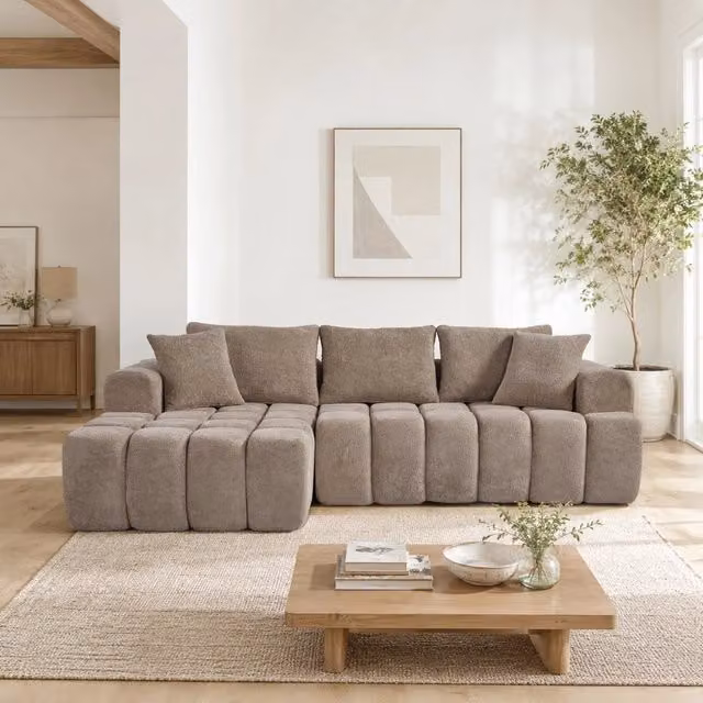 Divano angolare modulare trasformabile in letto, stile moderno, in tessuto grigio