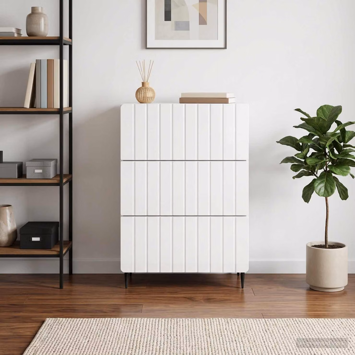 Carrello mobile con cassetti vidaXL in legno ingegnerizzato e metallo, bianco, L 66 cm x P 34,5 cm x H 92 cm