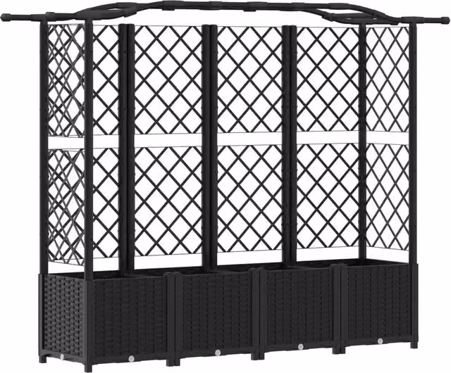 Fioriere | Cassetta per fiori | Letto Rialzato con Griglia e Tetto Nero 204 x 40 x 141 cm PP
