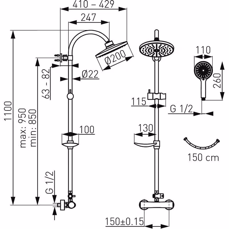 Set doccia Novaservis + miscelatore termostatico doccia con uscita superiore2962