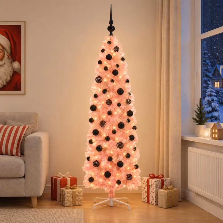vidaXL Albero di Natale artificiale slim con palline 180 cm 300 LED