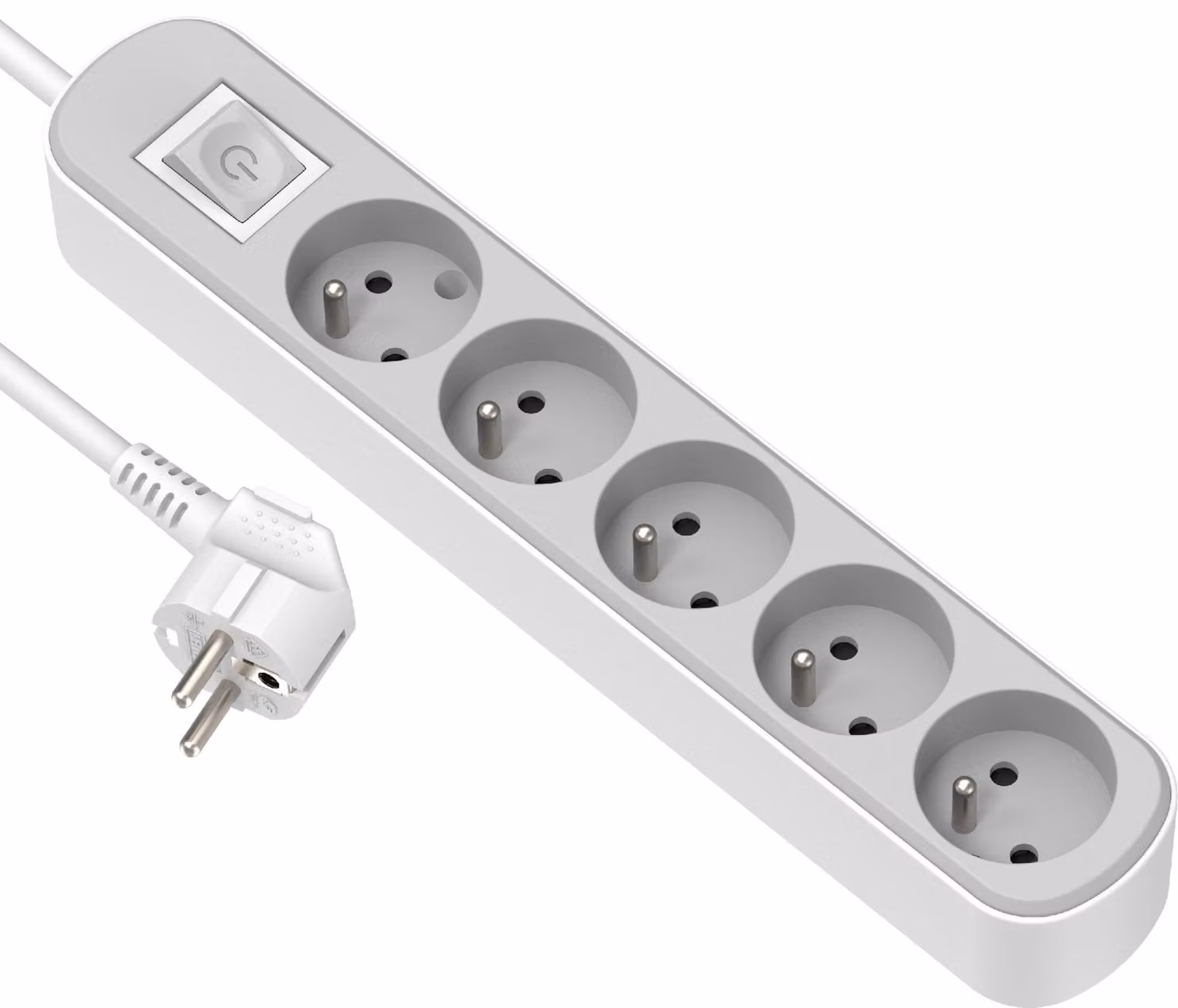 Ciabatta multipresa con interruttore - Cavo da 3 metri - 16A - Bianco/Grigio