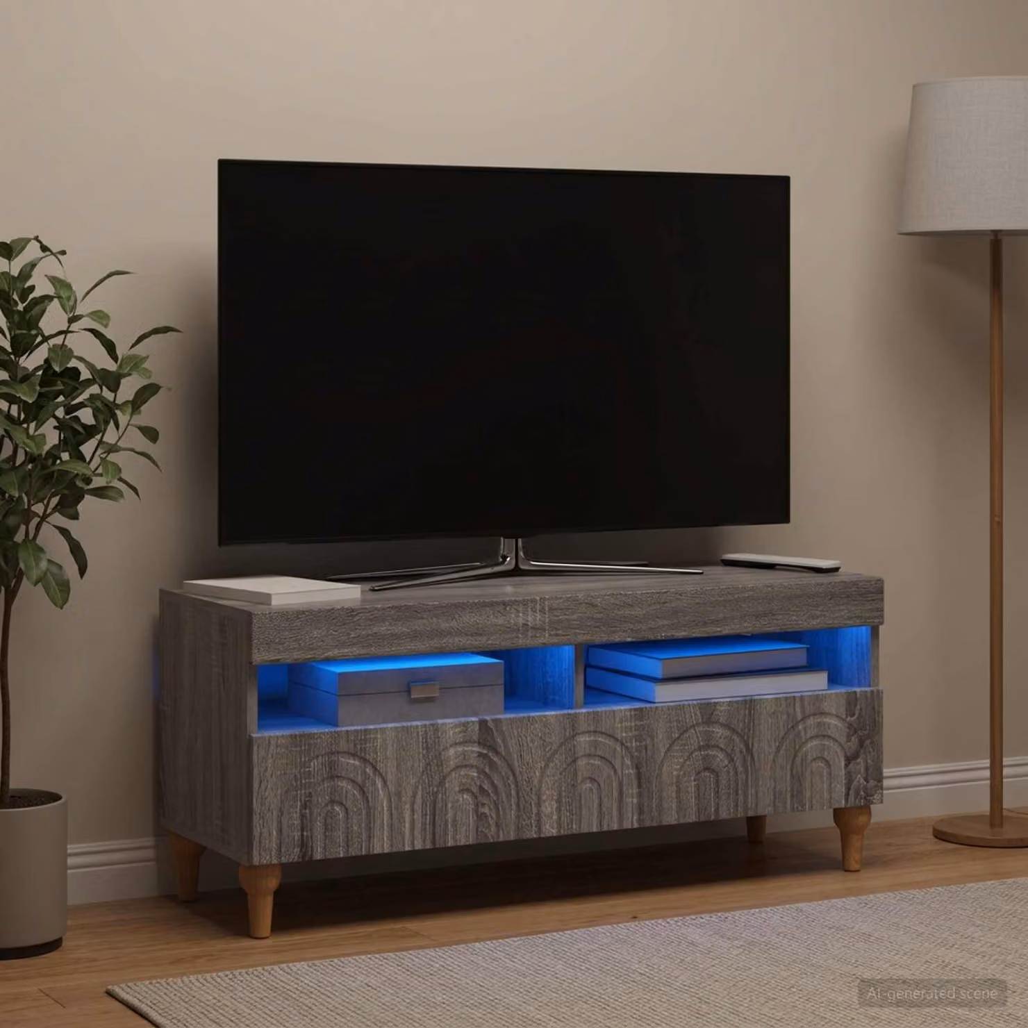 Mobile TV LED vidaXL ALKMAAR grigio con illuminazione integrata L/P/H: 100 x 35 x 43 cm