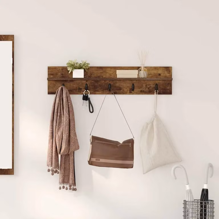 vidaXL Appendiabiti a muro moderno in legno color marrone, L 80 cm x P 10,5 cm x H 18 cm
