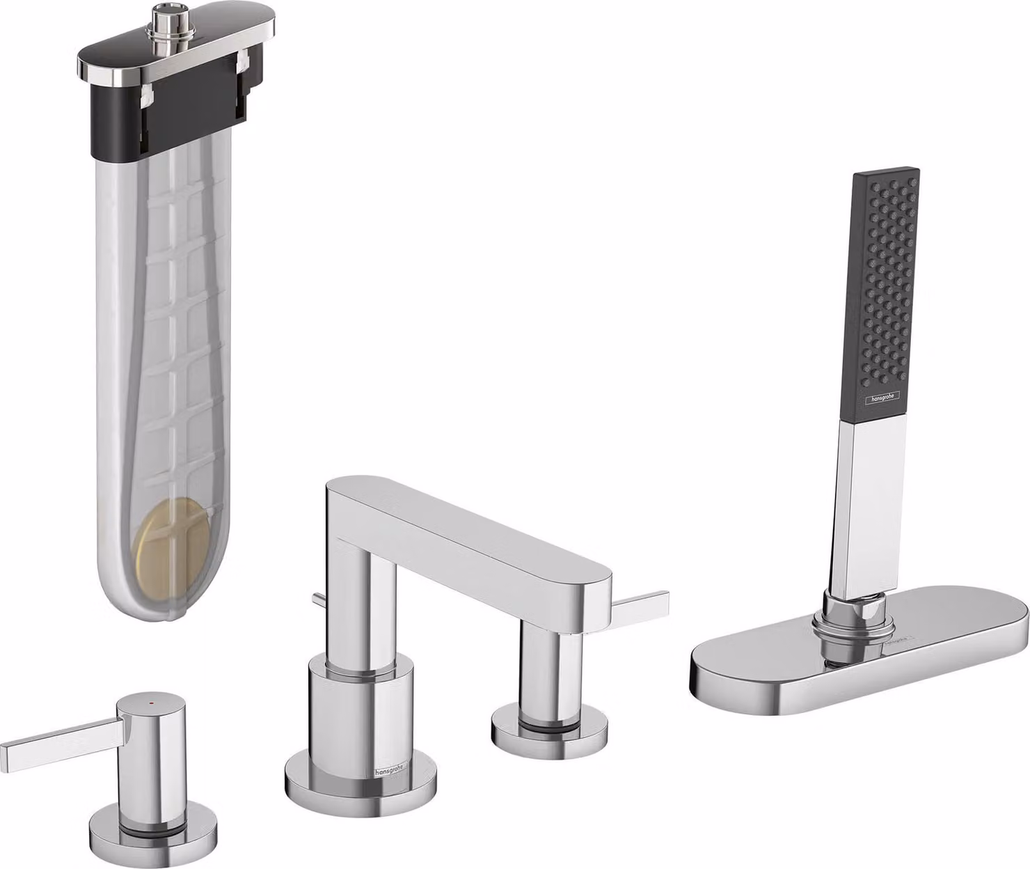 hansgrohe Finoris Robinetteries de bord de baignoire 4 trous avec flexible, portée 152mm, 76444000, 76444000