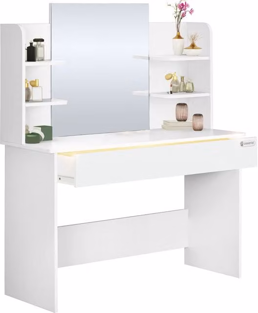 Tavolo da trucco Lucia Casaria bianco moderno L: 140 cm, P: 40 cm, H: 80 cm