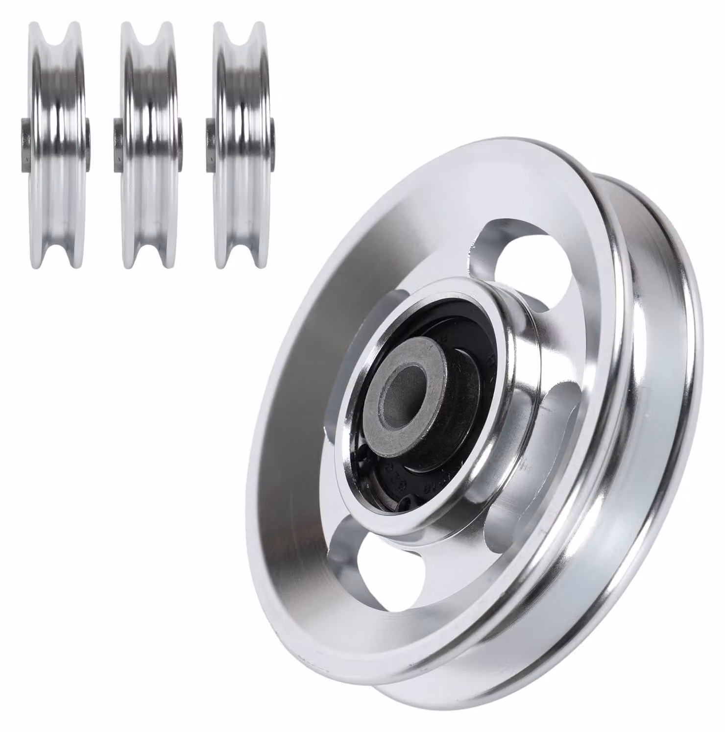 Confezione da 4 bobine di cavo da 90 mm, realizzate in lega di alluminio e dotate di cuscinetti