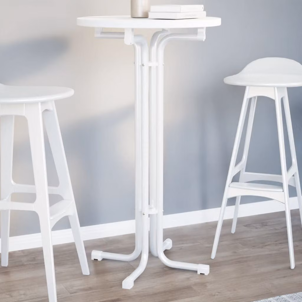 vidaXL Tavolo da Bar Moderno Bianco con Piano Rotondo in Legno e Struttura in Metallo Ø60 x H110 cm