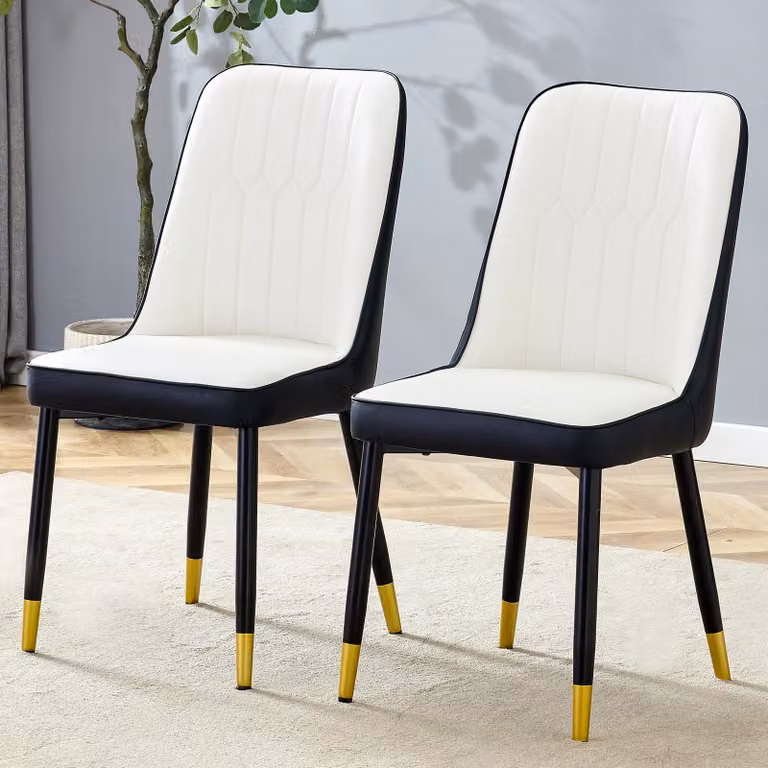 Set di 2 sedie da pranzo STILVORA in Finto cuoio con schienale ergonomico, sedie da cucina con gambe in metallo e struttura robusta, sedie imbottite con piedini antiscivolo e ampia seduta, nero e bianco