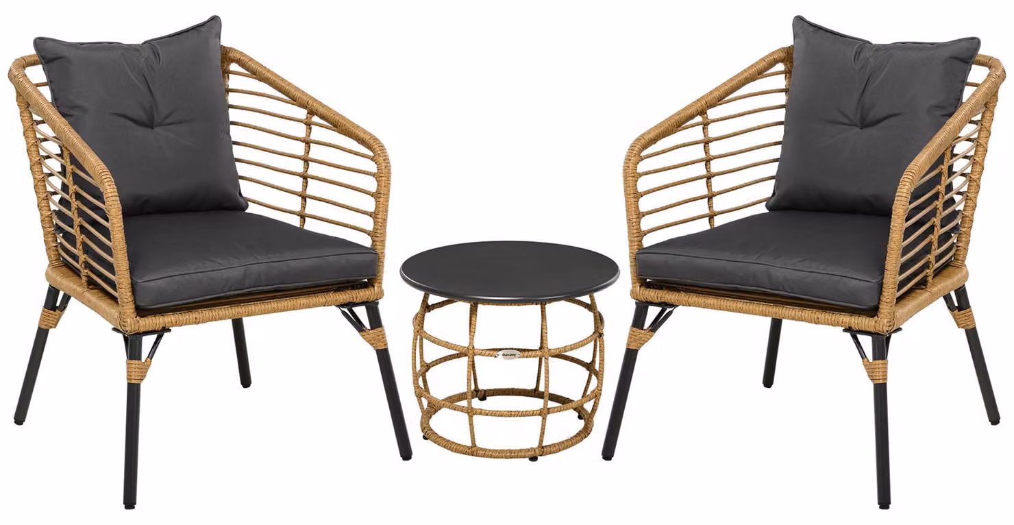 Set da bistrot in 3 pezzi, resistente alle intemperie, 1 tavolino, 2 sedie, 62 cm x 65 cm x 78 cm, sabbia+grigio scuro