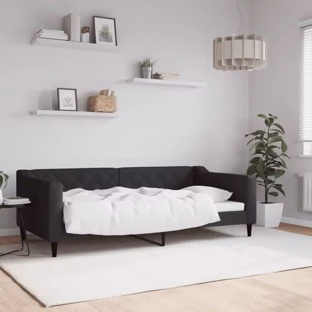 Letto da giorno moderno vidaXL in tessuto nero con struttura in legno e metallo