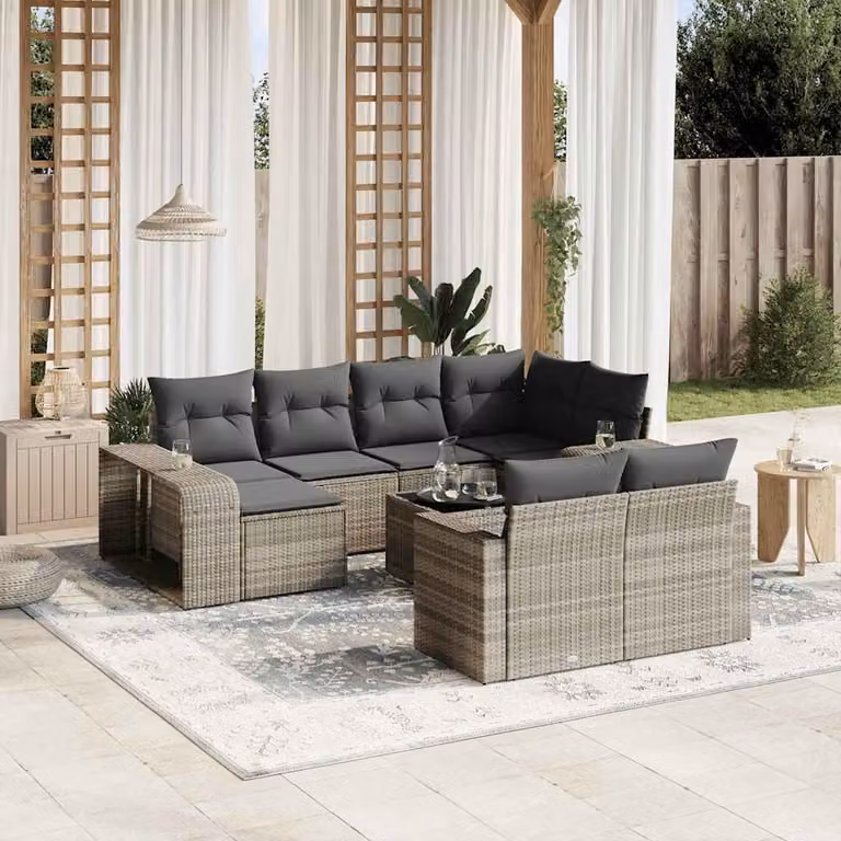 Set di divani da giardino vidaXL 11 pz in polyrattan grigio con cuscini e tavolino da caffè