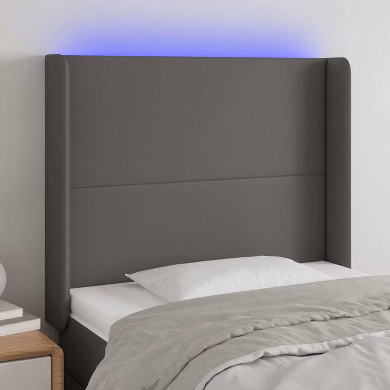Testiera per letto con LED e porta di ricarica USB vidaXL in similpelle grigia, L/P/H: 83 x 16 x 118/128 cm
