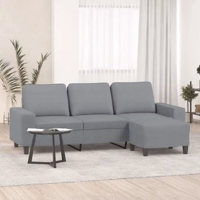 Divano a 3 Posti con Poggiapiedi-Sofa 3 Posti con Poggiapiedi Grigio Chiaro 180cm in Tessuto 163356