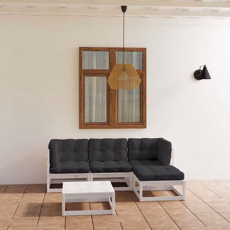 Set Divani da Giardino vidaXL 5 Pezzi in Legno di Pino Trattato con Cuscini e Tavolino Moderno L-Shape