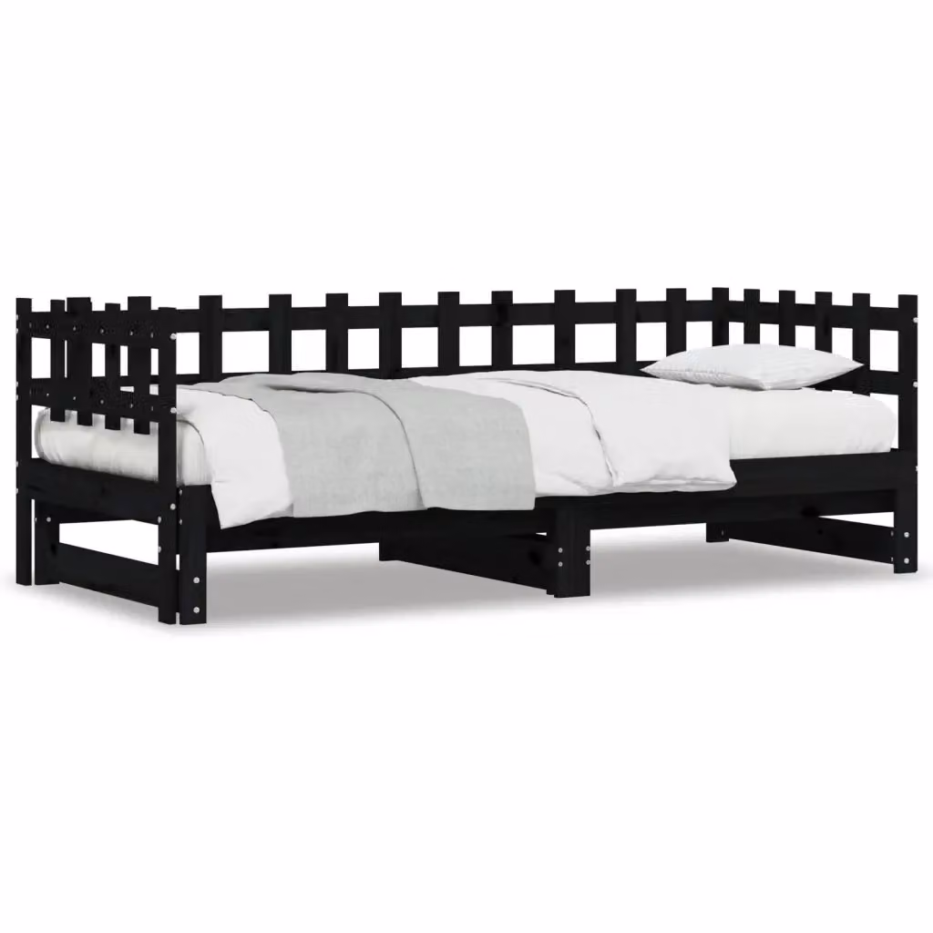 Dormeuse estraibile vidaXL in legno massello di pino color nero L/P/H: 200 x 80 x 40 cm per due posti – 2