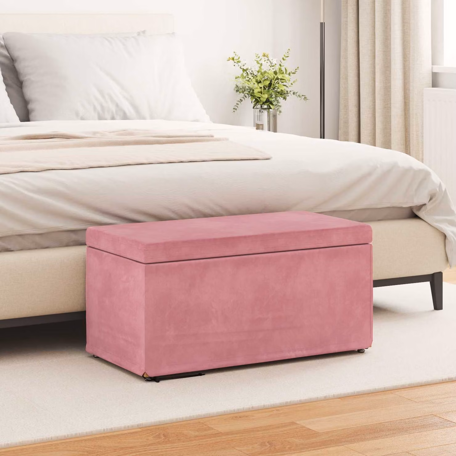 vidaXL Pouf Rosa in Velluto con Struttura in MDF, L 81 x P 41 x H 40 cm