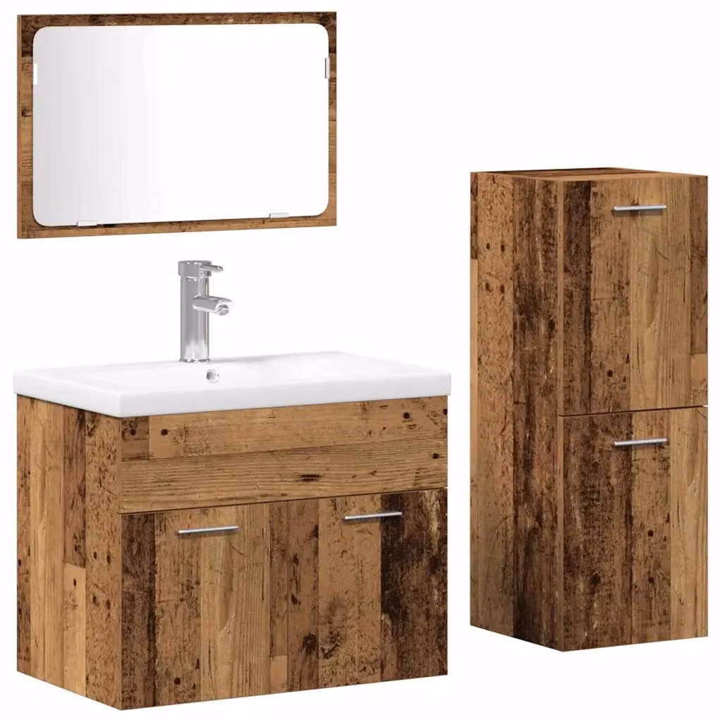 Set di mobili per il bagno vidaXL composto da mobile lavabo e armadietto con specchio in legno e metallo, colore marrone e argento, montaggio a parete – 2